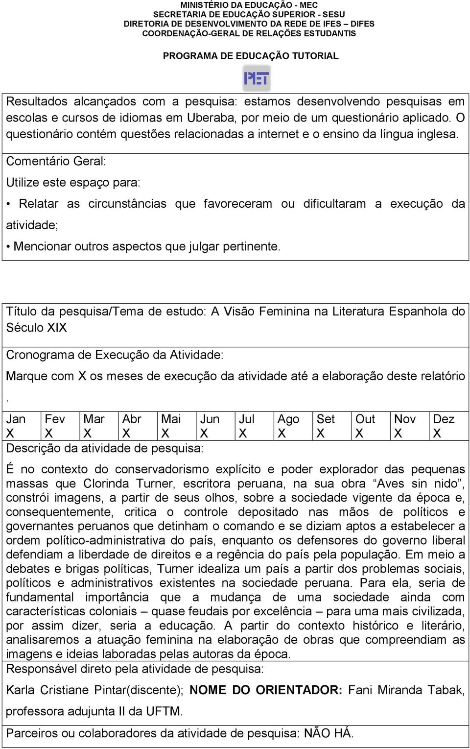 Comentário Geral: Utilize este espaço para: Relatar as circunstâncias que favoreceram ou dificultaram a execução da atividade; Mencionar outros aspectos que julgar pertinente.