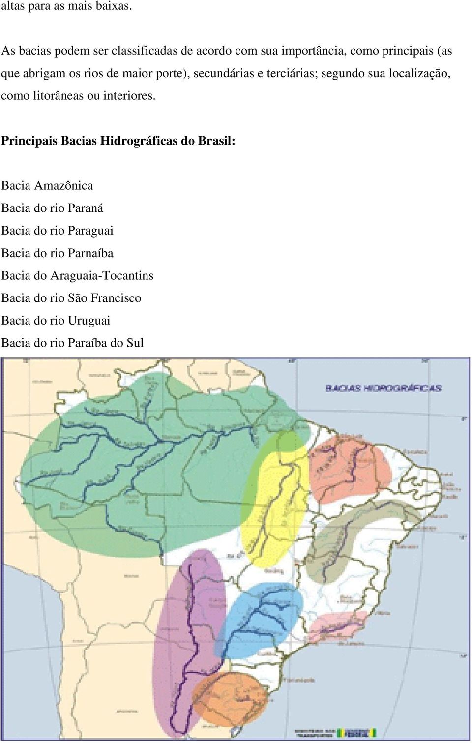 porte), secundárias e terciárias; segundo sua localização, como litorâneas ou interiores.