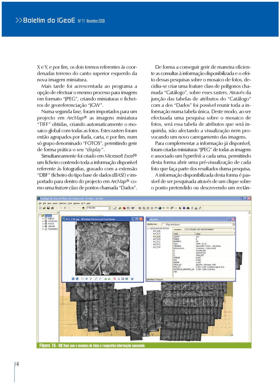 Numa segunda fase, foram importados para um projecto em ArcMap as imagens miniatura TIFF obtidas, criando automaticamente o mosaico global com todas as fotos.