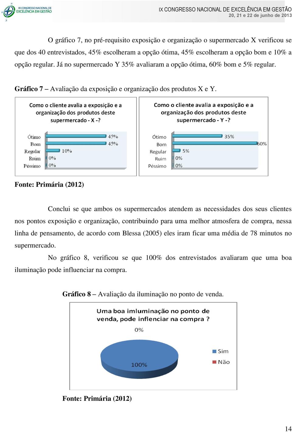 Conclui se que ambos os supermercados atendem as necessidades dos seus clientes nos pontos exposição e organização, contribuindo para uma melhor atmosfera de compra, nessa linha de pensamento,