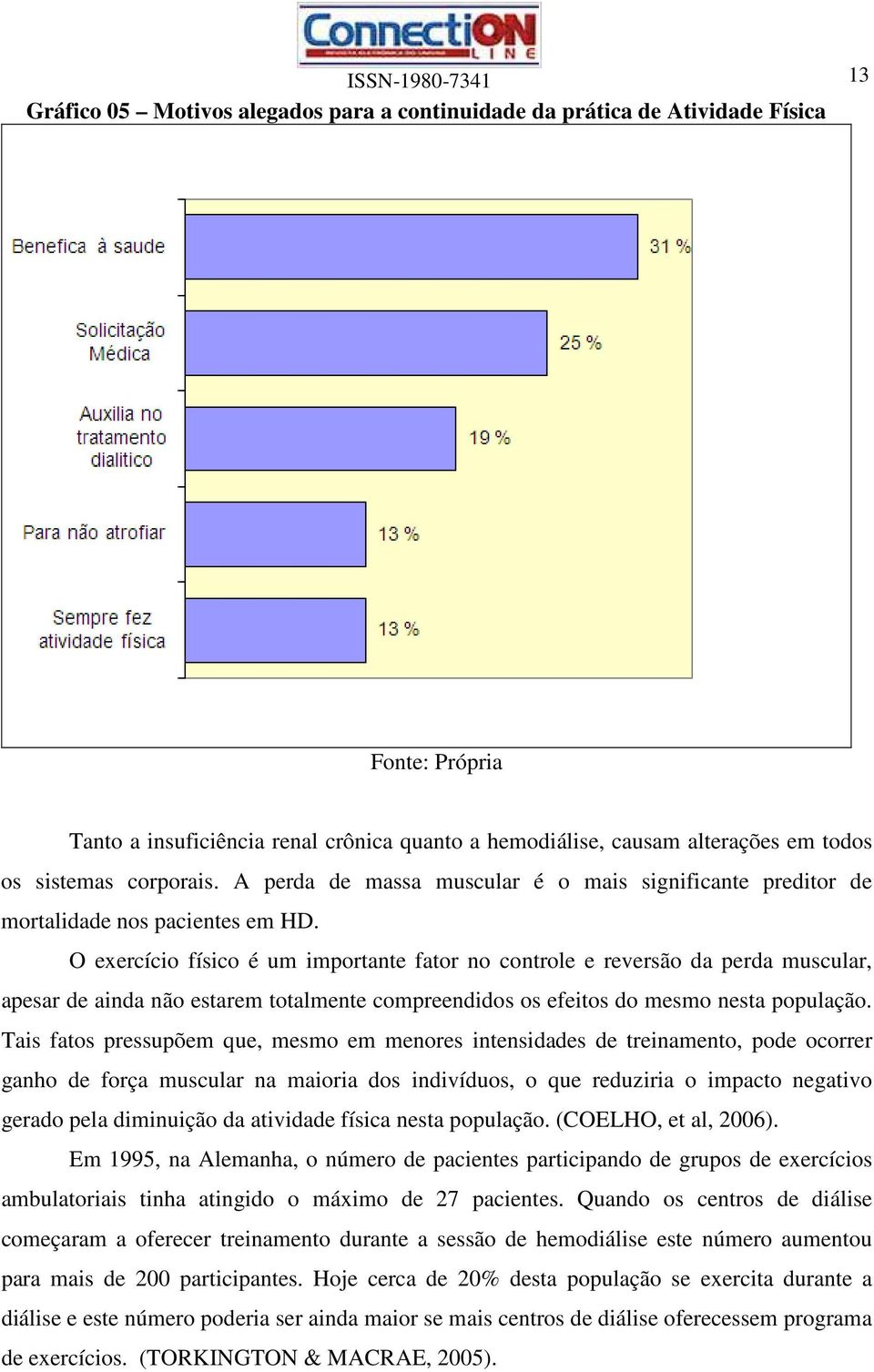 O exercício físico é um importante fator no controle e reversão da perda muscular, apesar de ainda não estarem totalmente compreendidos os efeitos do mesmo nesta população.