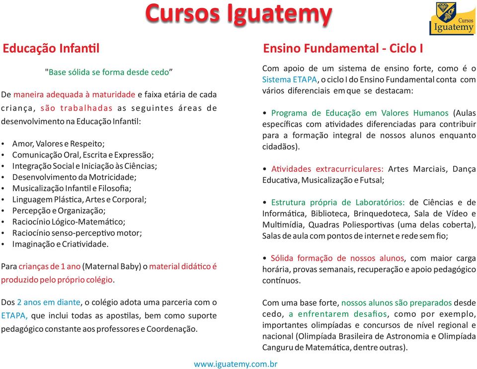 sns-prcp v mtr; Imaginaçã Cria vidad. as sguints áras d Para crianças d 1 an (Matrnal Baby) matrial didá c é prduzid pl própri clégi.