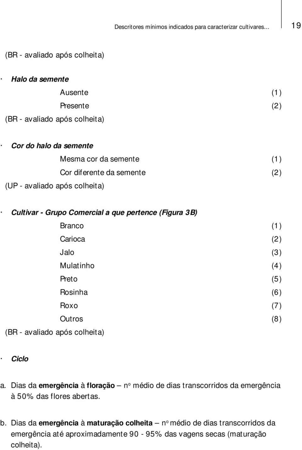 semente (2) (UP - avaliado após colheita) Cultivar - Grupo Comercial a que pertence (Figura 3B) Branco (1) Carioca (2) Jalo (3) Mulatinho (4) Preto (5) Rosinha (6) Roxo (7)