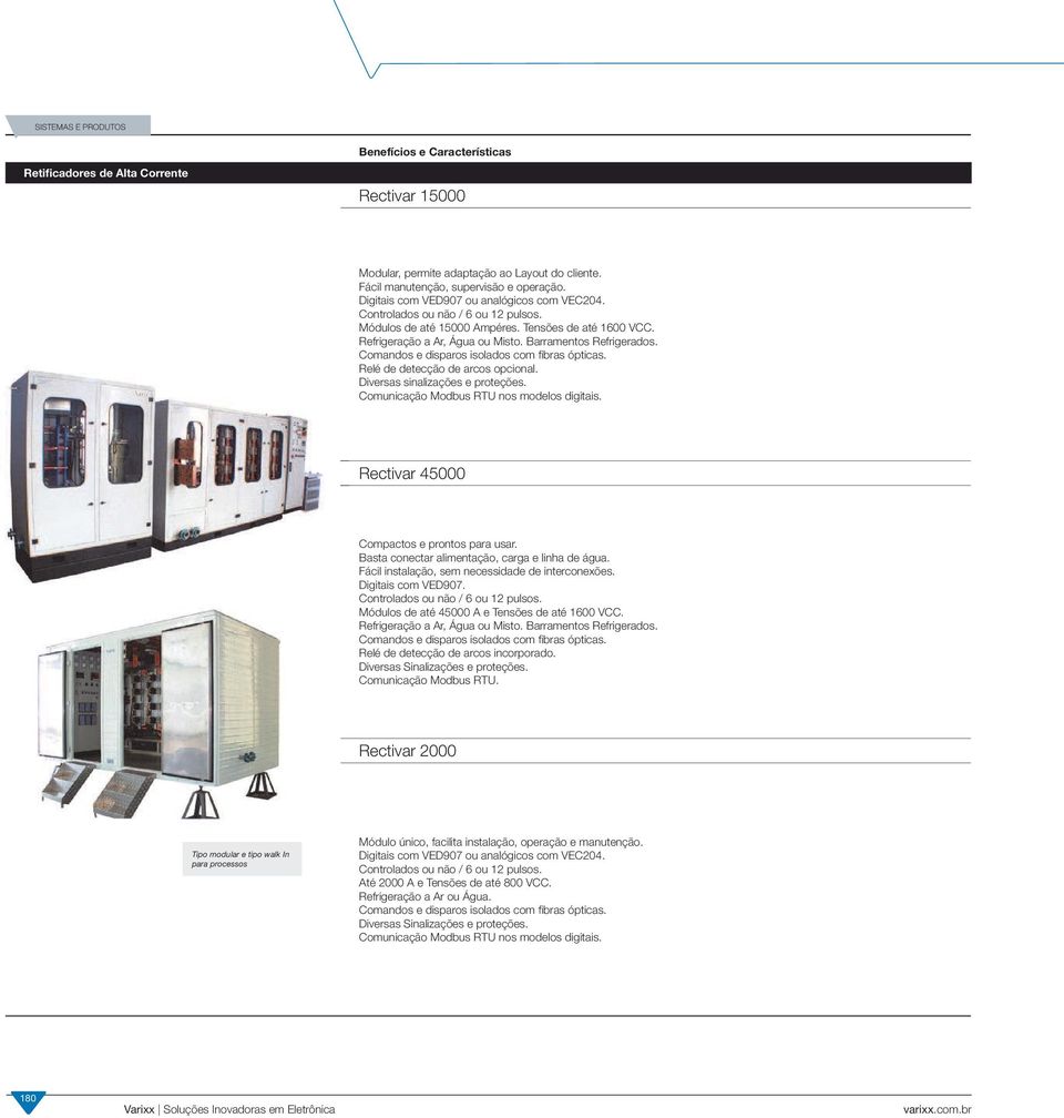 Comandos e disparos isolados com fibras ópticas. Relé de detecção de arcos opcional. Diversas sinalizações e proteções. Comunicação Modbus RTU nos modelos digitais.