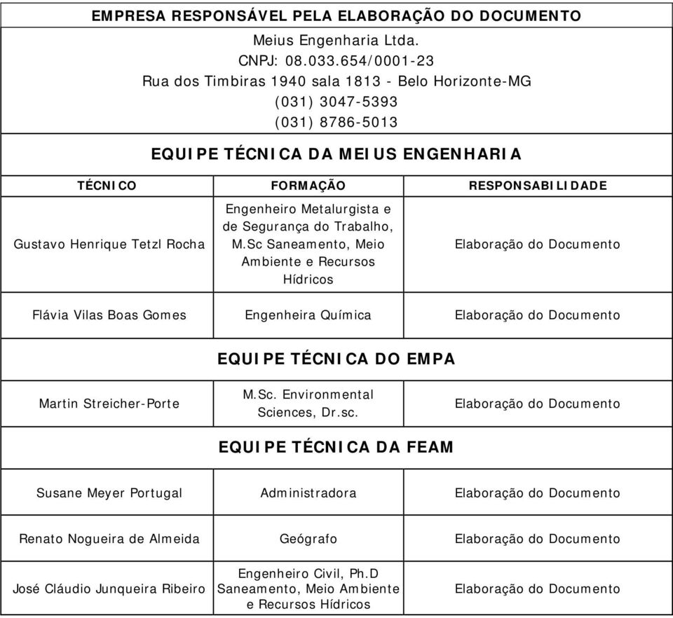 Engenheiro Metalurgista e de Segurança do Trabalho, M.