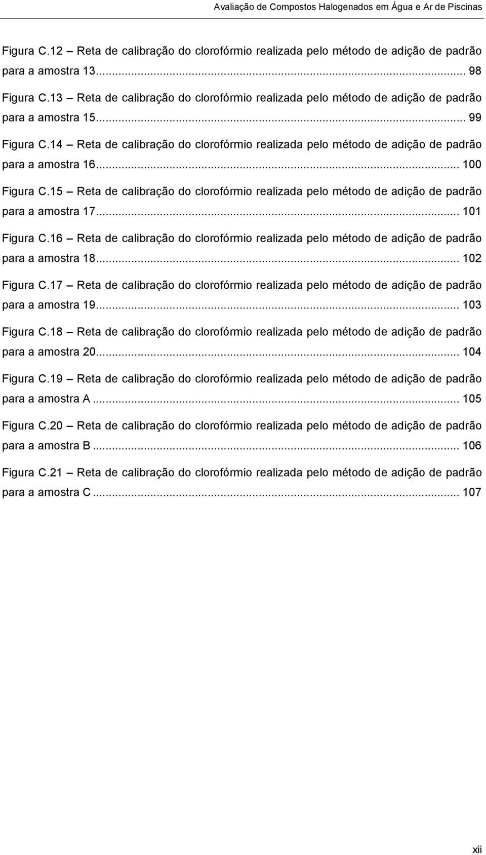 14 Reta de calibração do clorofórmio realizada pelo método de adição de padrão para a amostra 16... 100 Figura C.