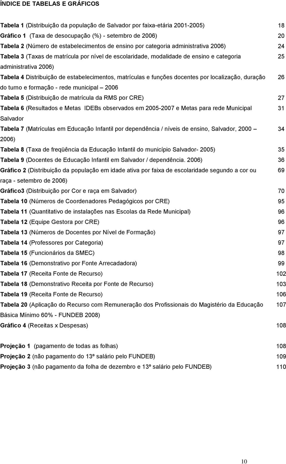 de estabelecimentos, matrículas e funções docentes por localização, duração 26 do turno e formação - rede municipal 2006 Tabela 5 (Distribuição de matrícula da RMS por CRE) 27 Tabela 6 (Resultados e