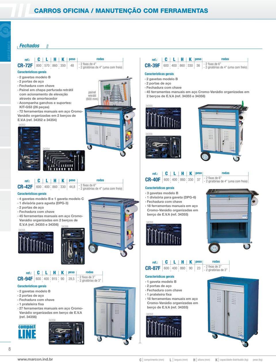 34352 e 34354) 34352-2 fi xas de 4-2 giratórias de 4 (uma com freio) painel retrátil (600 mm) R-39F 600 400 860 330 36-2 fi xas de 6-2 giratórias de 4 (uma com freio) 2 gavetas modelo B 45