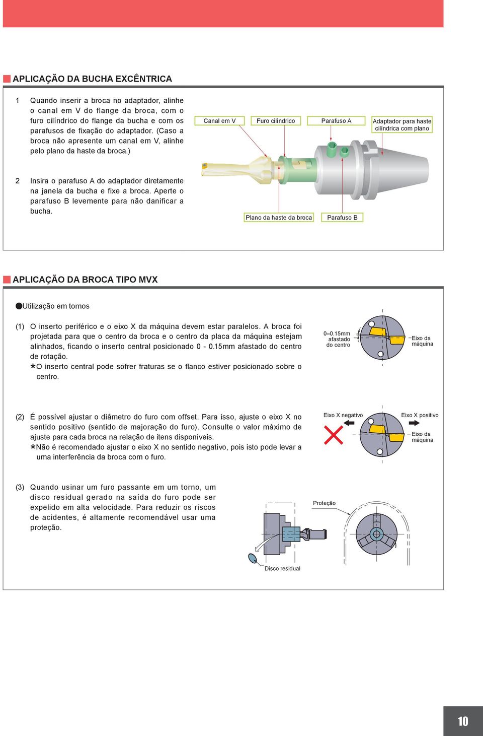 ) Canal em V Furo cilíndrico Parafuso A Adaptador para haste cilíndrica com plano 2 Insira o parafuso A do adaptador diretamente na janela da bucha e fixe a broca.