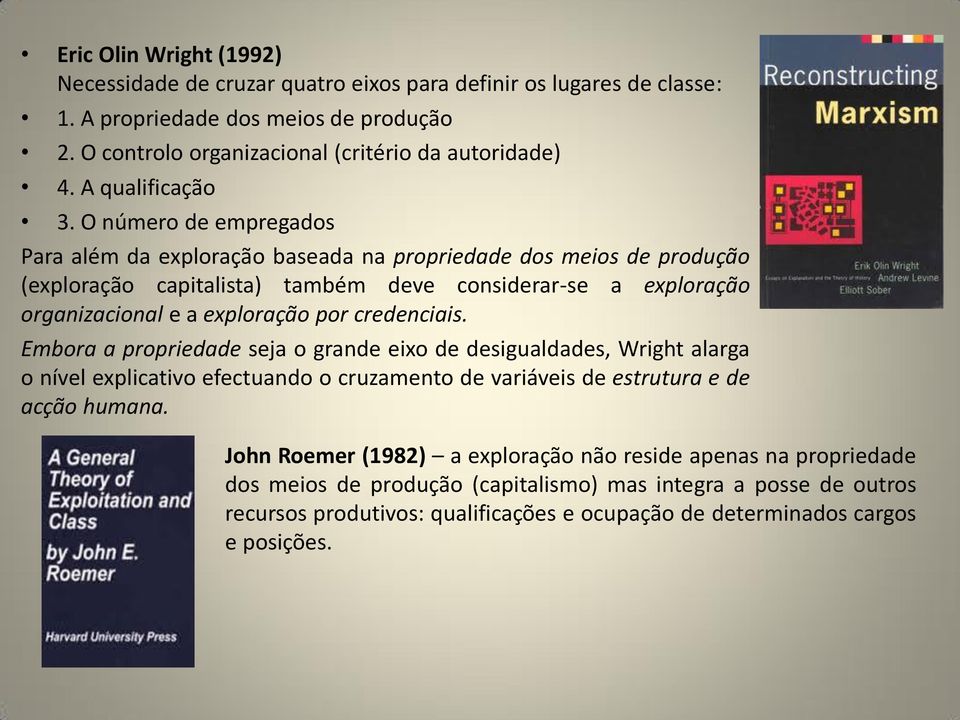 O número de empregados Para além da exploração baseada na propriedade dos meios de produção (exploração capitalista) também deve considerar-se a exploração organizacional e a exploração por