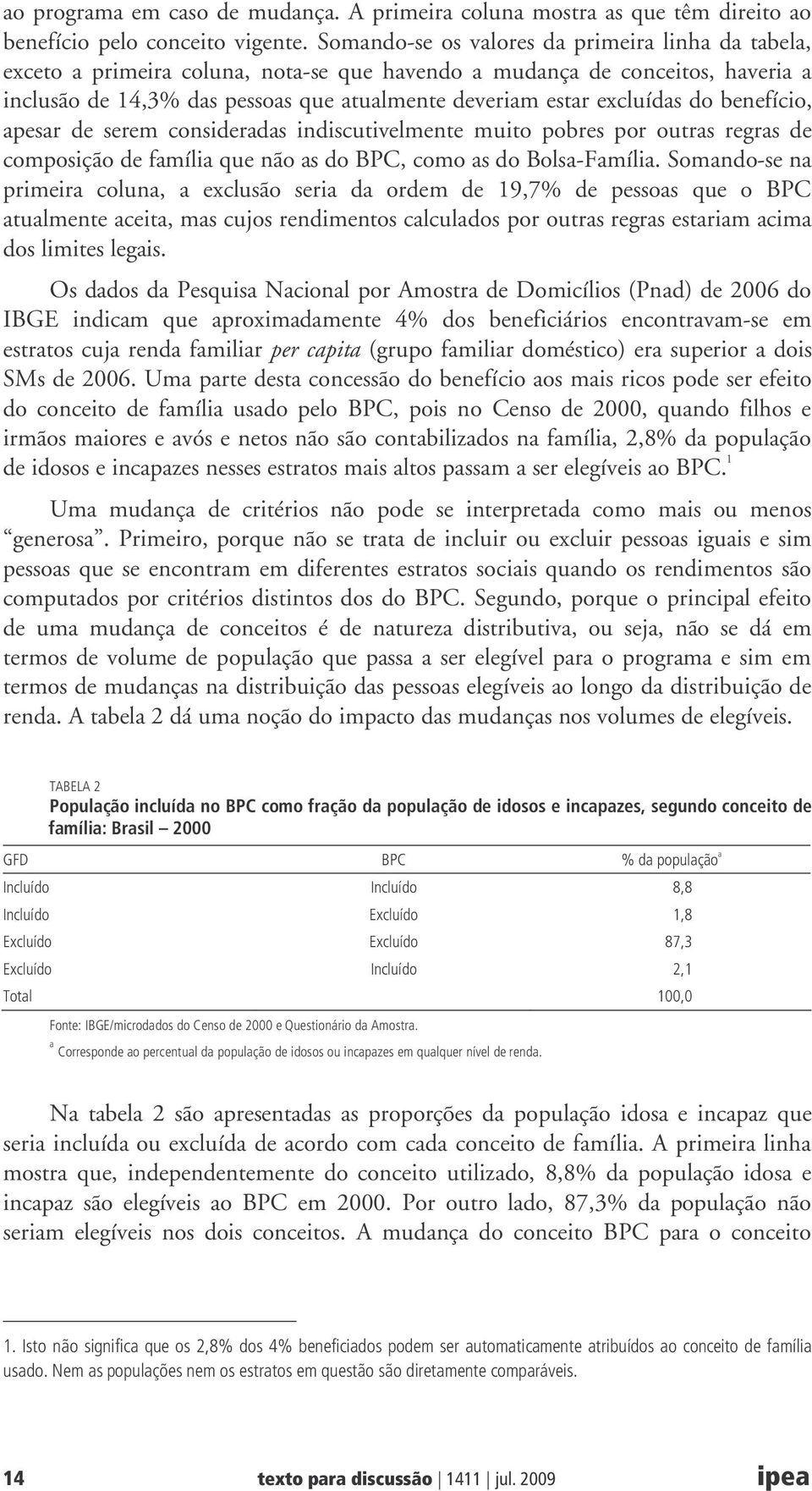 excluídas do benefício, apesar de serem consideradas indiscutivelmente muito pobres por outras regras de composição de família que não as do BPC, como as do Bolsa-Família.