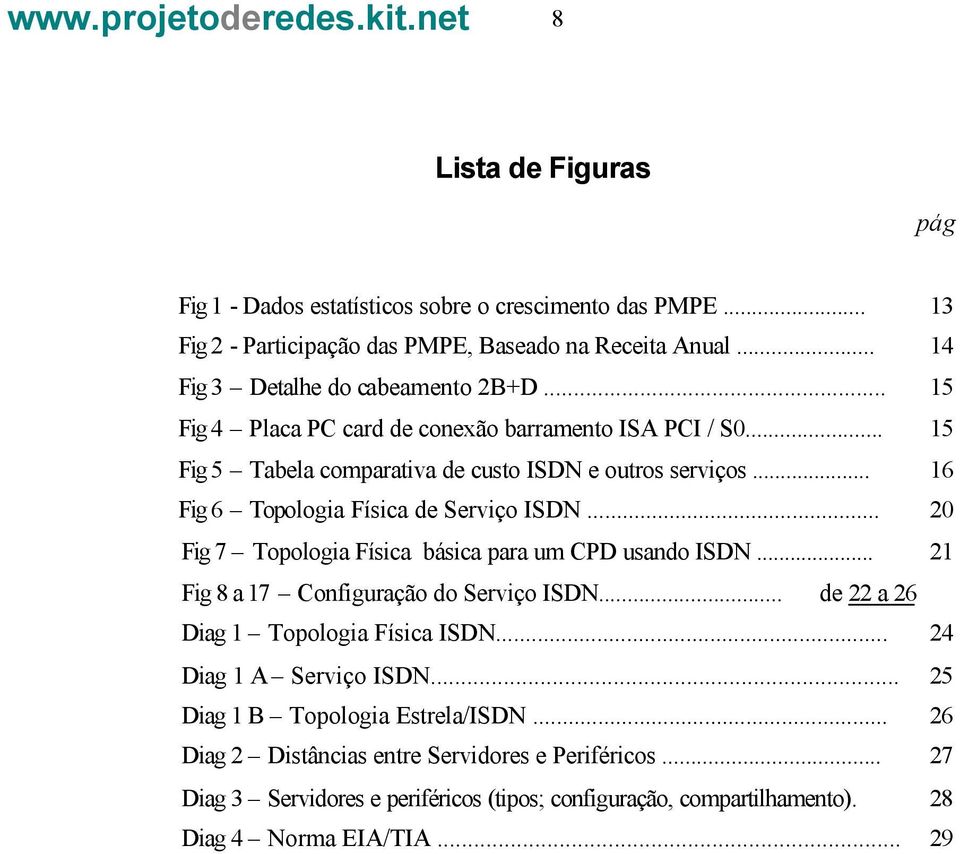 .. 20 Fig 7 Topologia Física básica para um CPD usando ISDN... 21 Fig 8 a 17 Configuração do Serviço ISDN... de 22 a 26 Diag 1 Topologia Física ISDN... 24 Diag 1 A Serviço ISDN.