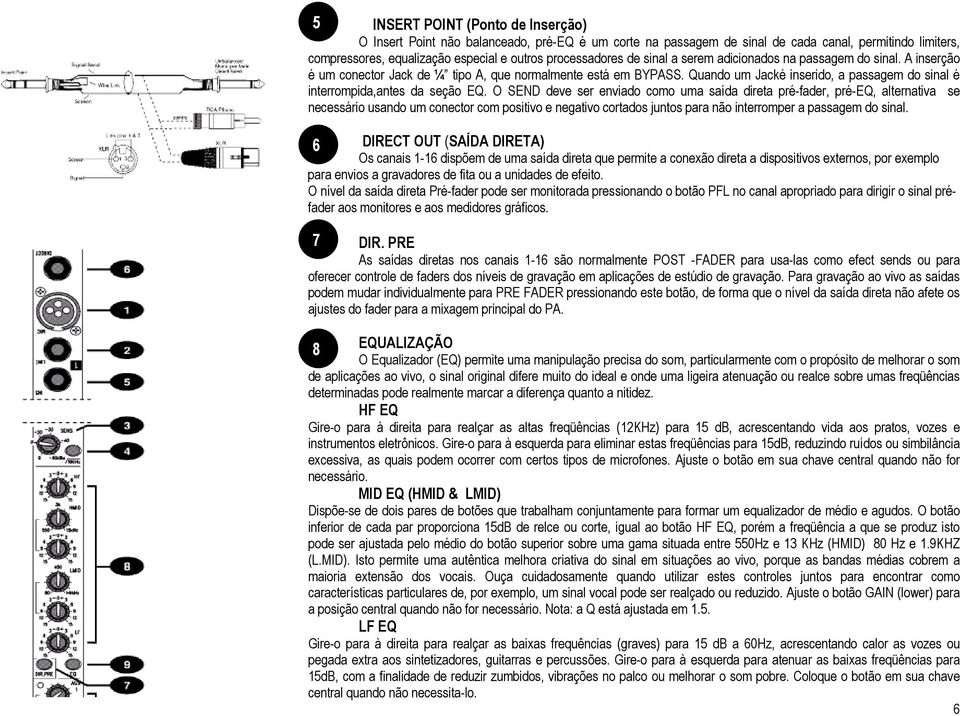 Quando um Jacké inserido, a passagem do sinal é interrompida,antes da seção EQ.