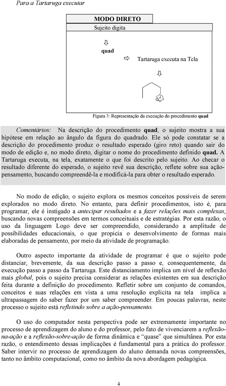 Ele só pode constatar se a descrição do procedimento produz o resultado esperado (giro reto) quando sair do modo de edição e, no modo direto, digitar o nome do procedimento definido quad.