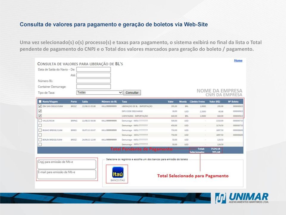 lista o Total pendente de pagamento do CNPJ e o