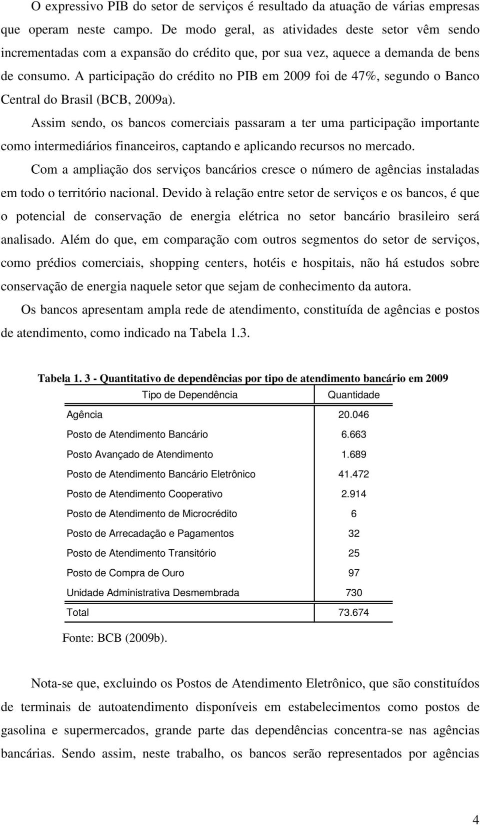 A participação do crédito no PIB em 2009 foi de 47%, segundo o Banco Central do Brasil (BCB, 2009a).
