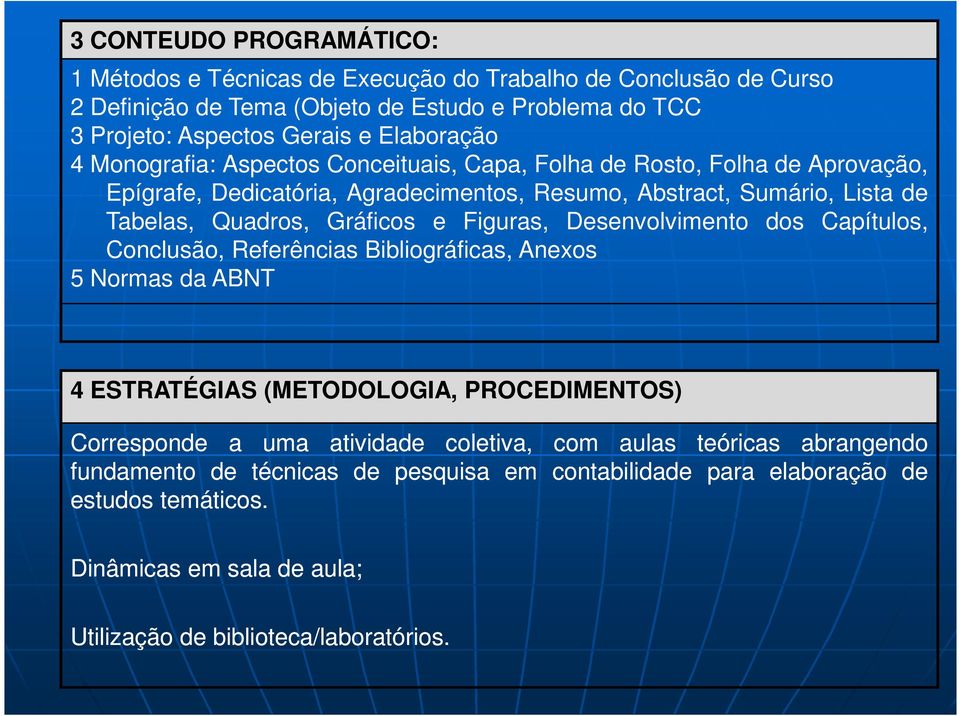 Gráficos e Figuras, Desenvolvimento dos Capítulos, Conclusão, Referências Bibliográficas, Anexos 5 Normas da ABNT 4 ESTRATÉGIAS (METODOLOGIA, PROCEDIMENTOS) Corresponde a uma atividade