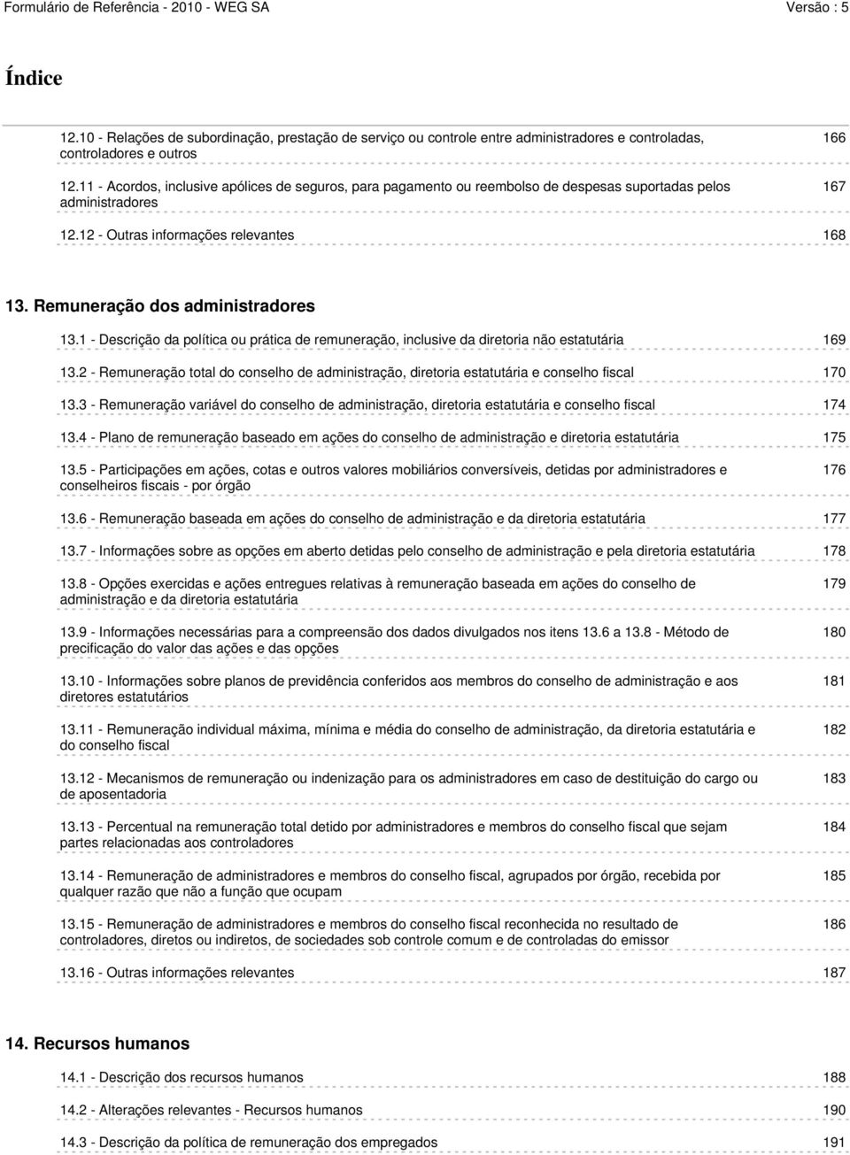 Remuneração dos administradores 13.1 - Descrição da política ou prática de remuneração, inclusive da diretoria não estatutária 169 13.