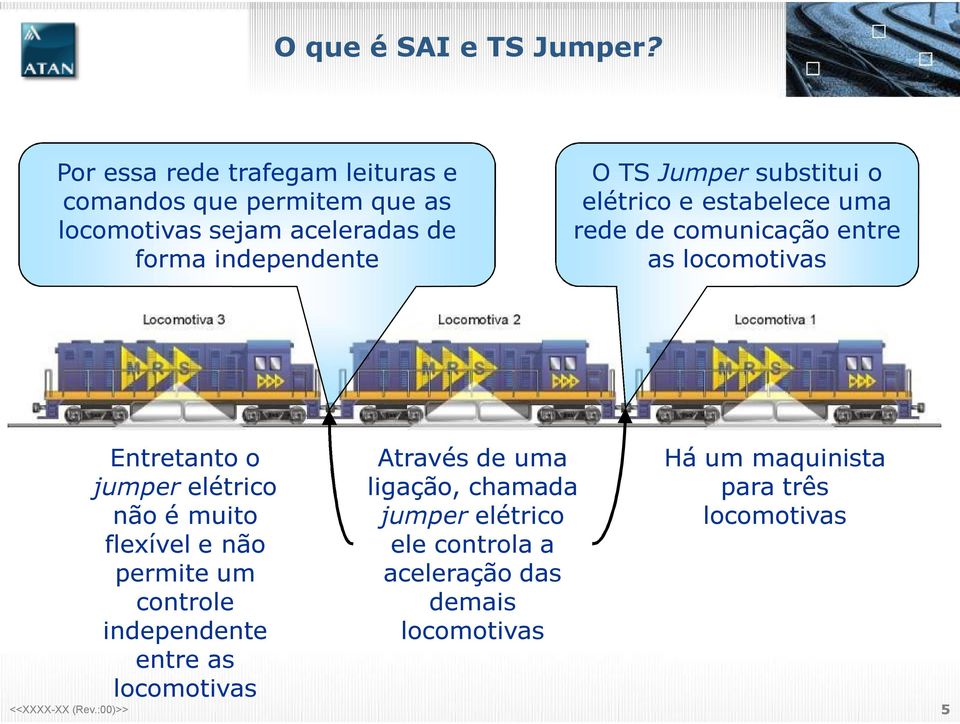 Jumper substitui o elétrico e estabelece uma rede de comunicação entre as locomotivas Entretanto o jumper elétrico não