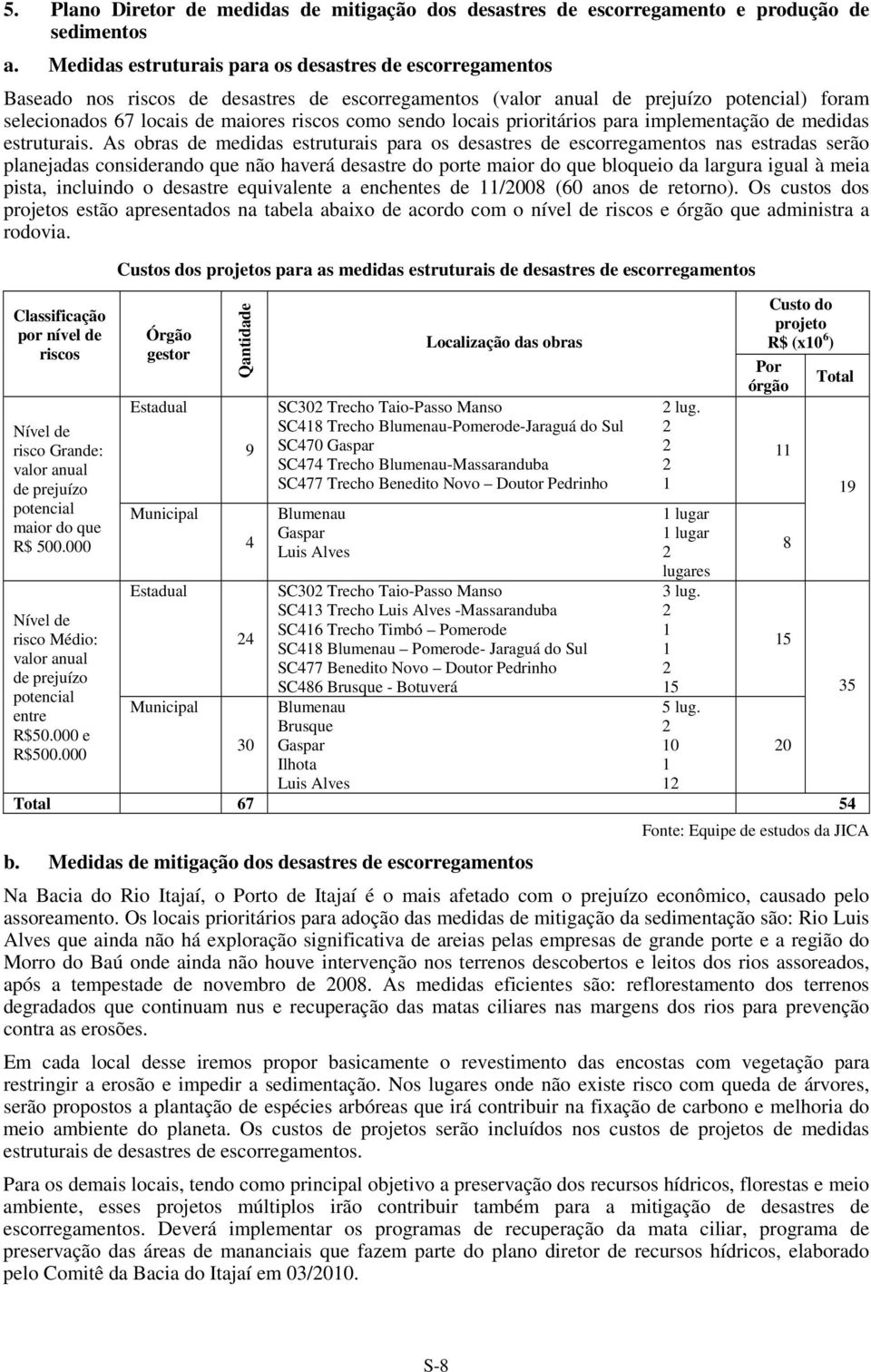 sendo locais prioritários para implementação de medidas estruturais.