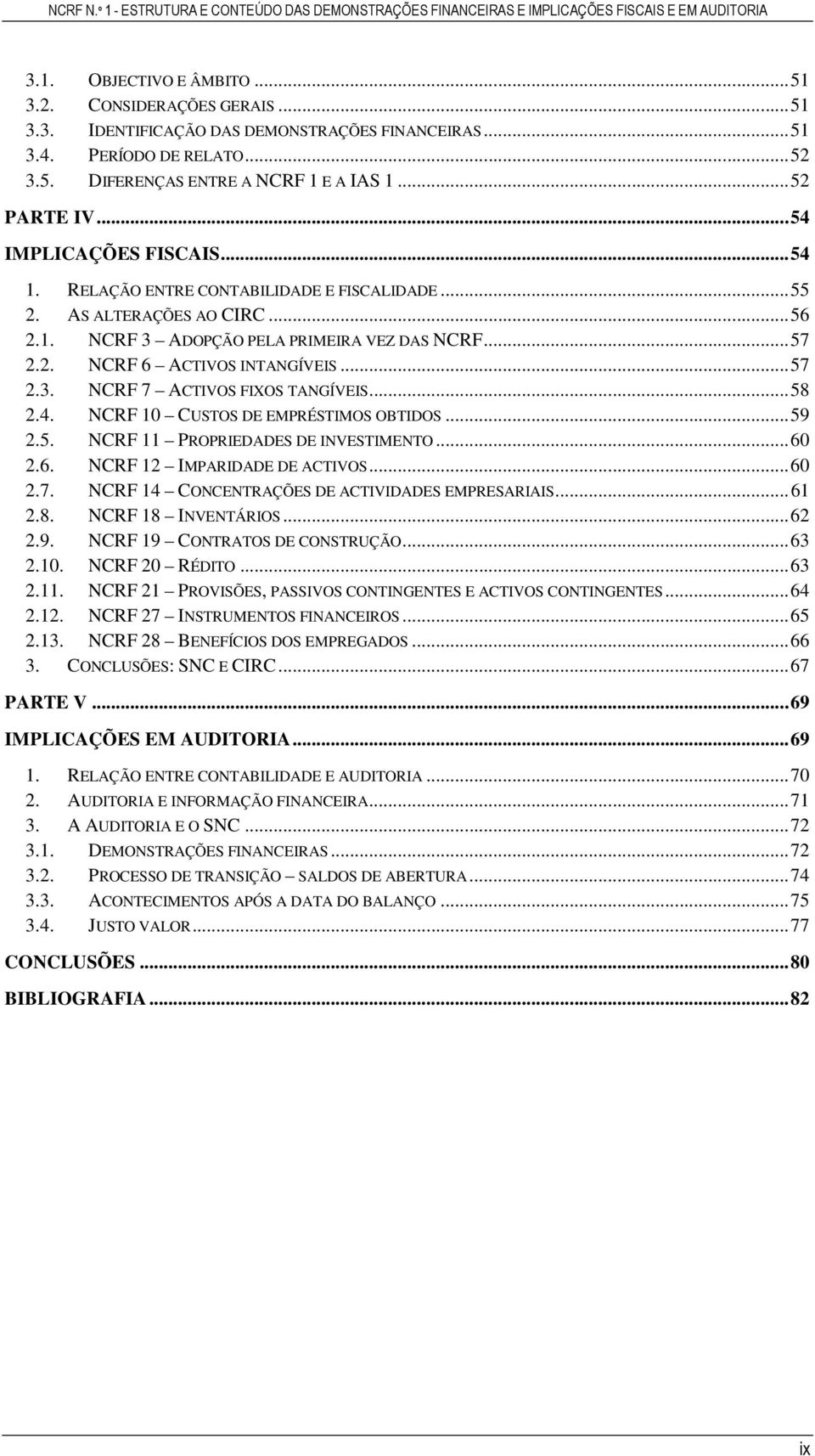 .. 57 2.3. NCRF 7 ACTIVOS FIXOS TANGÍVEIS... 58 2.4. NCRF 10 CUSTOS DE EMPRÉSTIMOS OBTIDOS... 59 2.5. NCRF 11 PROPRIEDADES DE INVESTIMENTO... 60 2.6. NCRF 12 IMPARIDADE DE ACTIVOS... 60 2.7. NCRF 14 CONCENTRAÇÕES DE ACTIVIDADES EMPRESARIAIS.