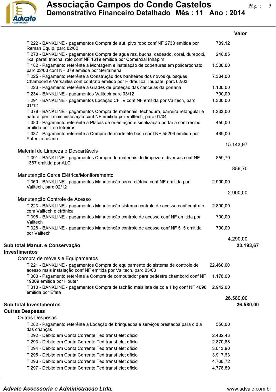 Comercial Inhapim T 182 - Pagamento referênte a Montagem e instalação de coberturas em policarbonato, parc 02/03 conf NF 379 emitida por Serralheria T 225 - Pagamento referênte a Construção dos