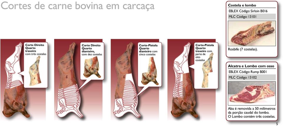 costelas Corte-Pistola Quarto traseiro com parte de oito costelas Rosbife (7 costelas).