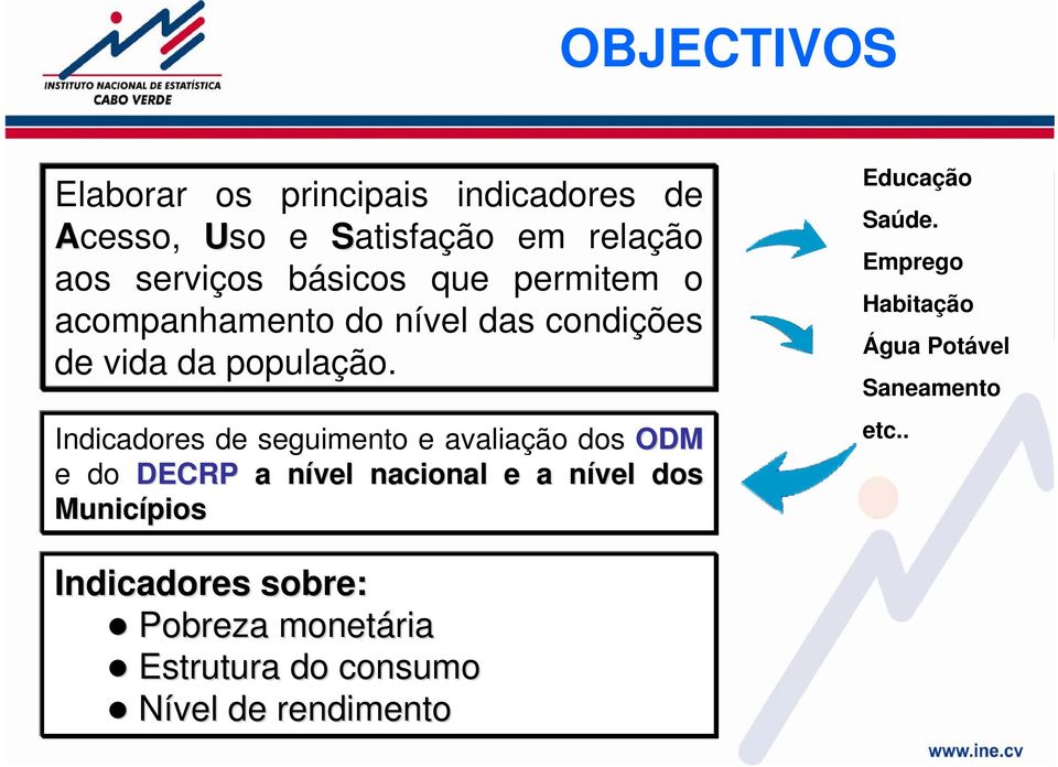 Indicadores de seguimento e avaliação dos ODM e do DECRP a nível n nacional e a nível n dos Municípios