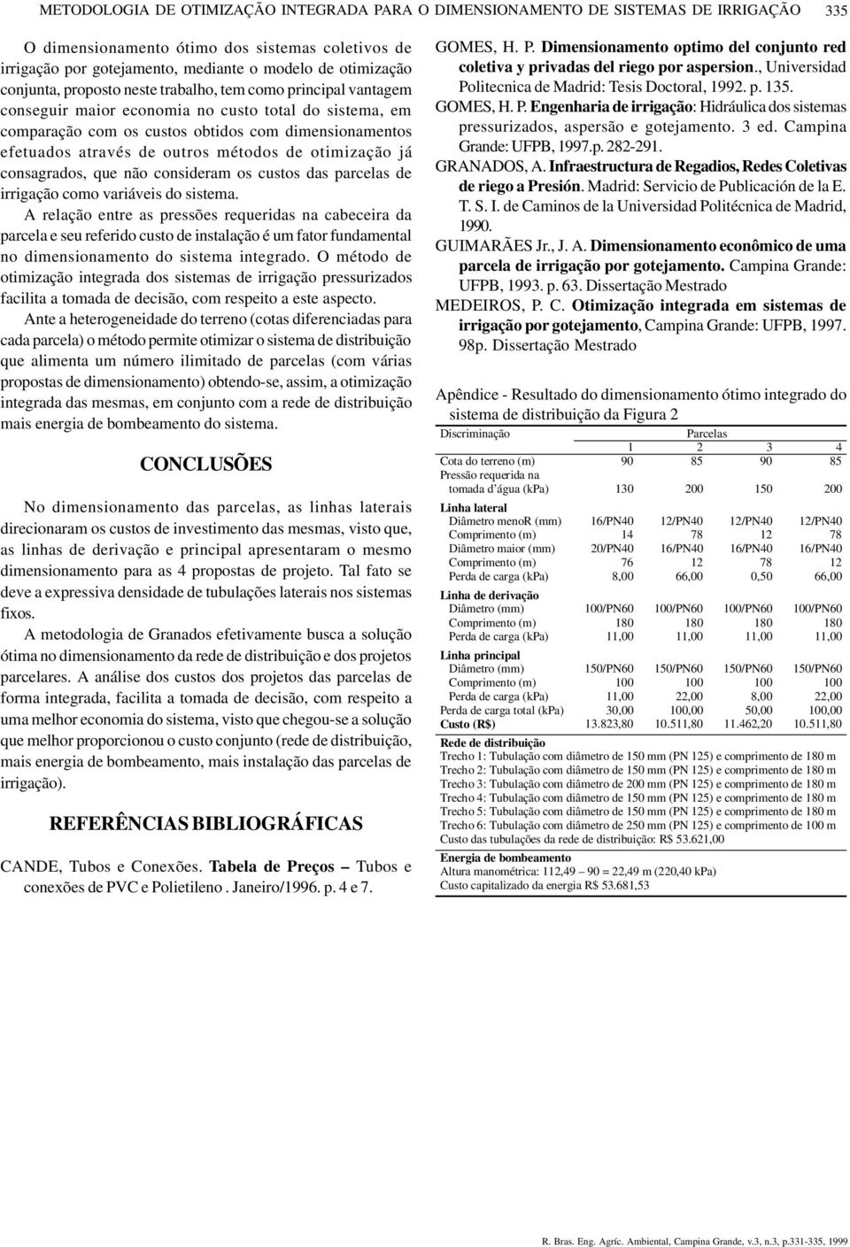 métodos de otimização já consagrados, que não consideram os custos das parcelas de irrigação como variáveis do sistema.