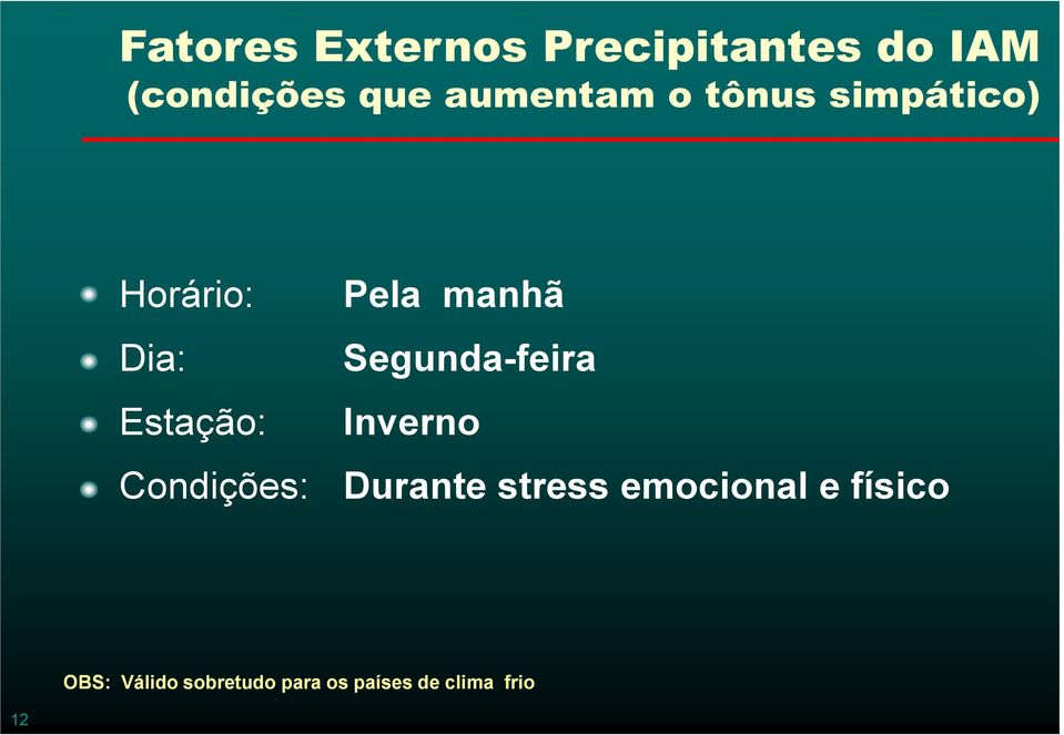 Condições: Pela manhã Segunda-feira Inverno Durante stress