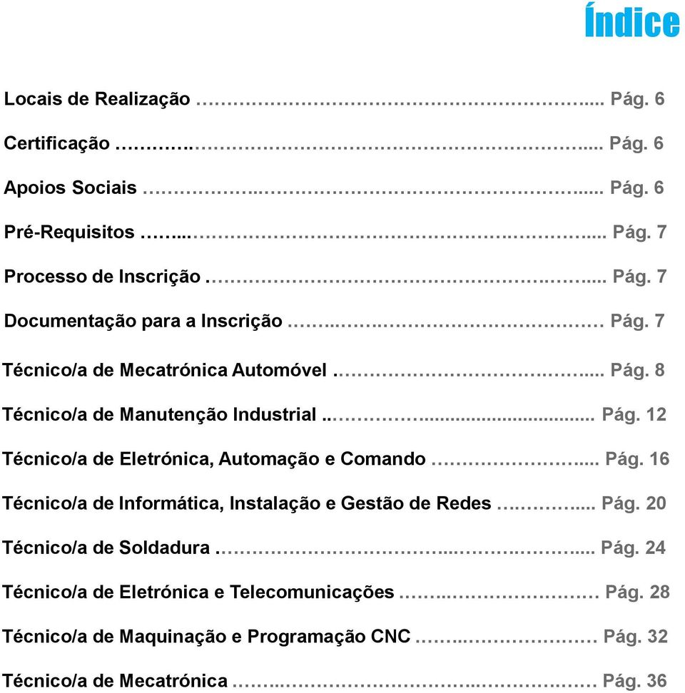 .. Pág. 16 Técnico/a de Informática, Instalação e Gestão de Redes.... Pág. 20 Técnico/a de Soldadura........ Pág. 24 Técnico/a de Eletrónica e Telecomunicações.