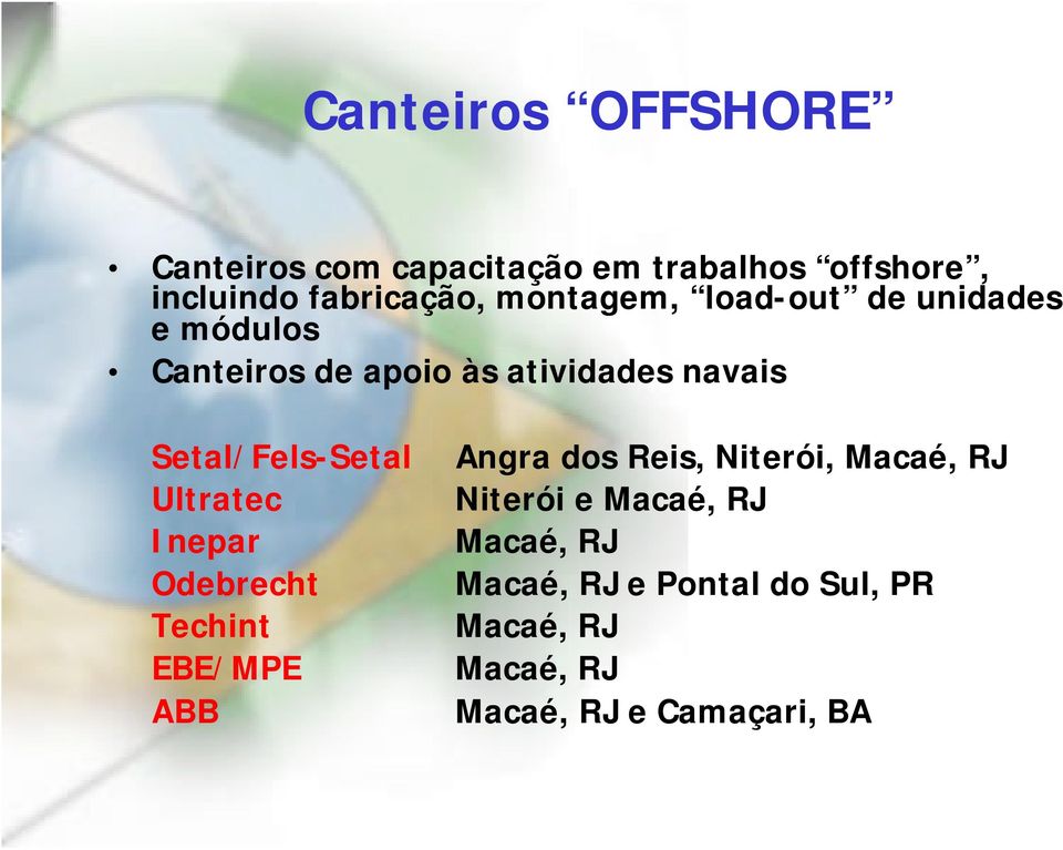 Setal/Fels-Setal Ultratec Inepar Odebrecht Techint EBE/MPE ABB Angra dos Reis, Niterói,