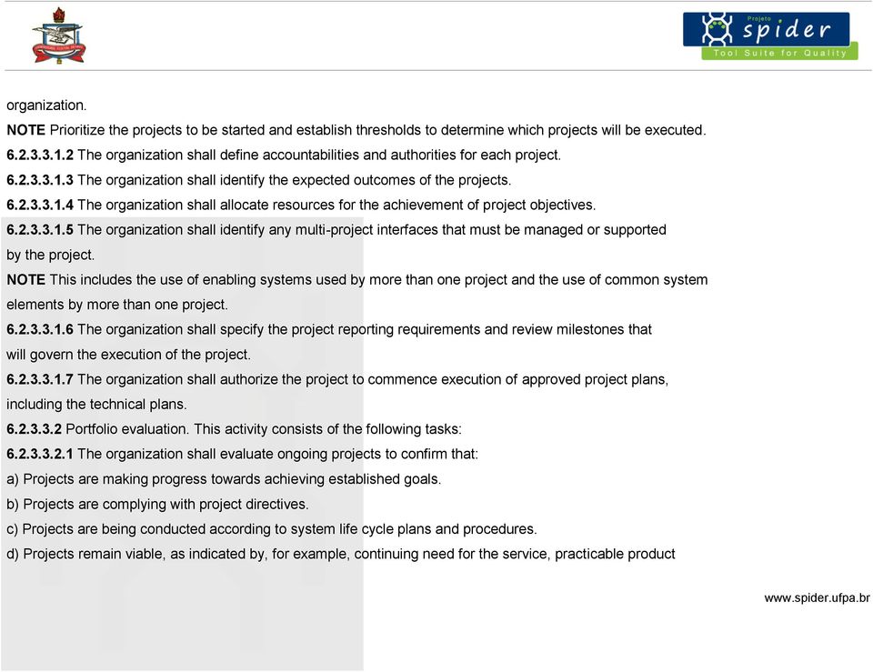 6.2.3.3.1.5 The organization shall identify any multi-project interfaces that must be managed or supported by the project.