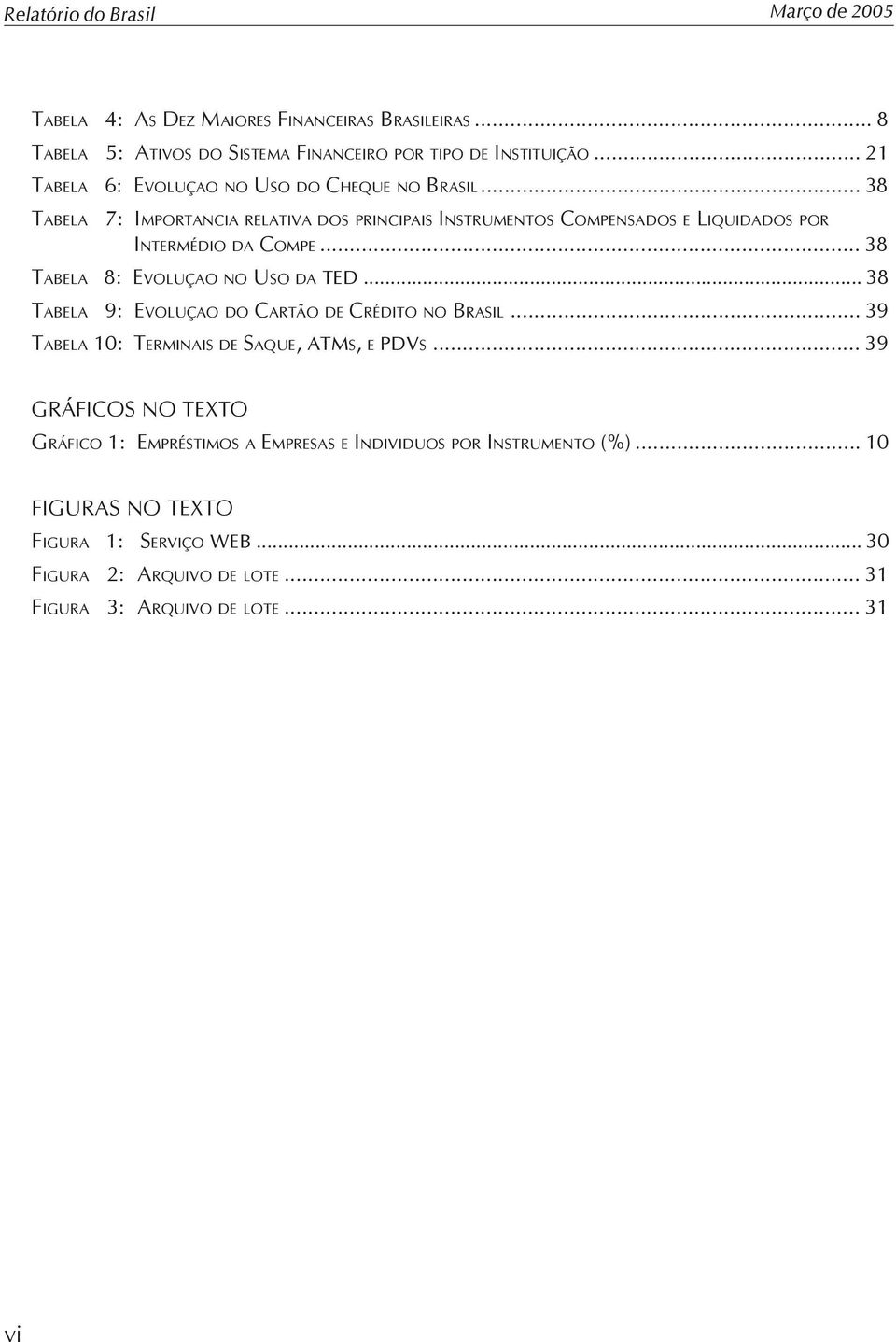 .. 38 TABELA 7: IMPORTANCIA RELATIVA DOS PRINCIPAIS INSTRUMENTOS COMPENSADOS E LIQUIDADOS POR INTERMÉDIO DA COMPE... 38 TABELA 8: EVOLUÇAO NO USO DA TED.