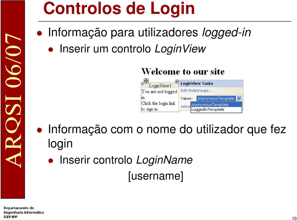 LoginView Informação com o nome do