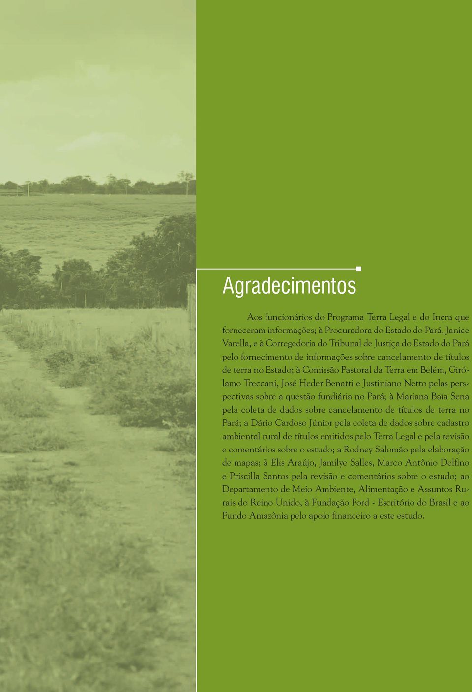 perspectivas sobre a questão fundiária no Pará; à Mariana Baía Sena pela coleta de dados sobre cancelamento de títulos de terra no Pará; a Dário Cardoso Júnior pela coleta de dados sobre cadastro