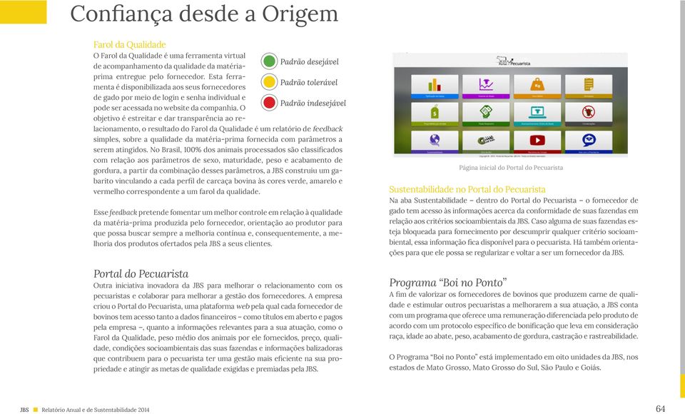 O objetivo é estreitar e dar transparência ao relacionamento, o resultado do Farol da Qualidade é um relatório de feedback simples, sobre a qualidade da matéria-prima fornecida com parâmetros a serem