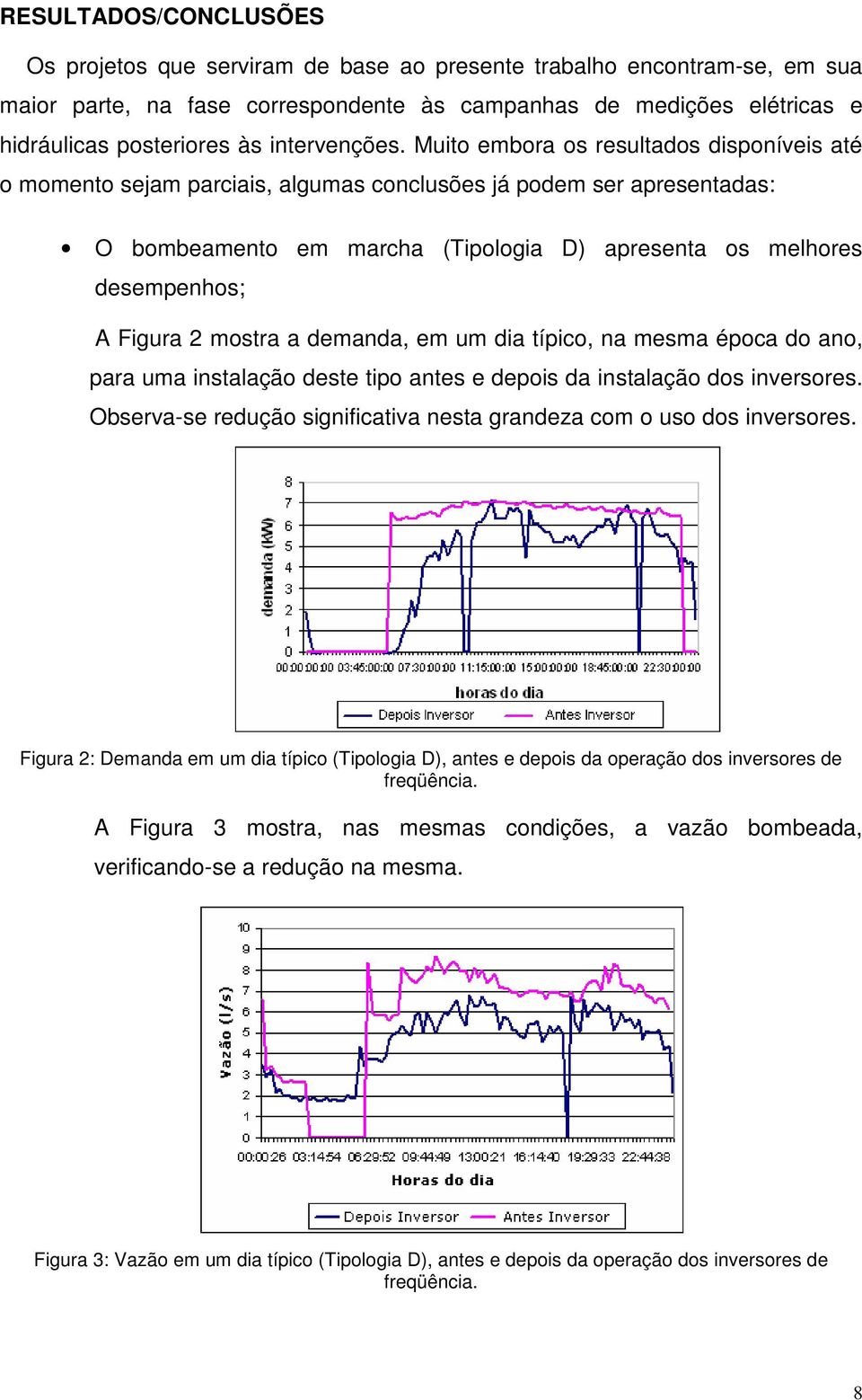 Muito embora os resultados disponíveis até o momento sejam parciais, algumas conclusões já podem ser apresentadas: O bombeamento em marcha (Tipologia D) apresenta os melhores desempenhos; A Figura 2