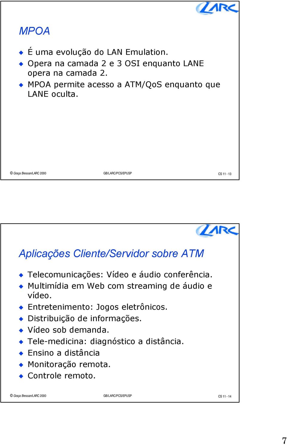 CS 11-13 Aplicações Cliente/Servidor sobre ATM Telecomunicações: Vídeo e áudio conferência.
