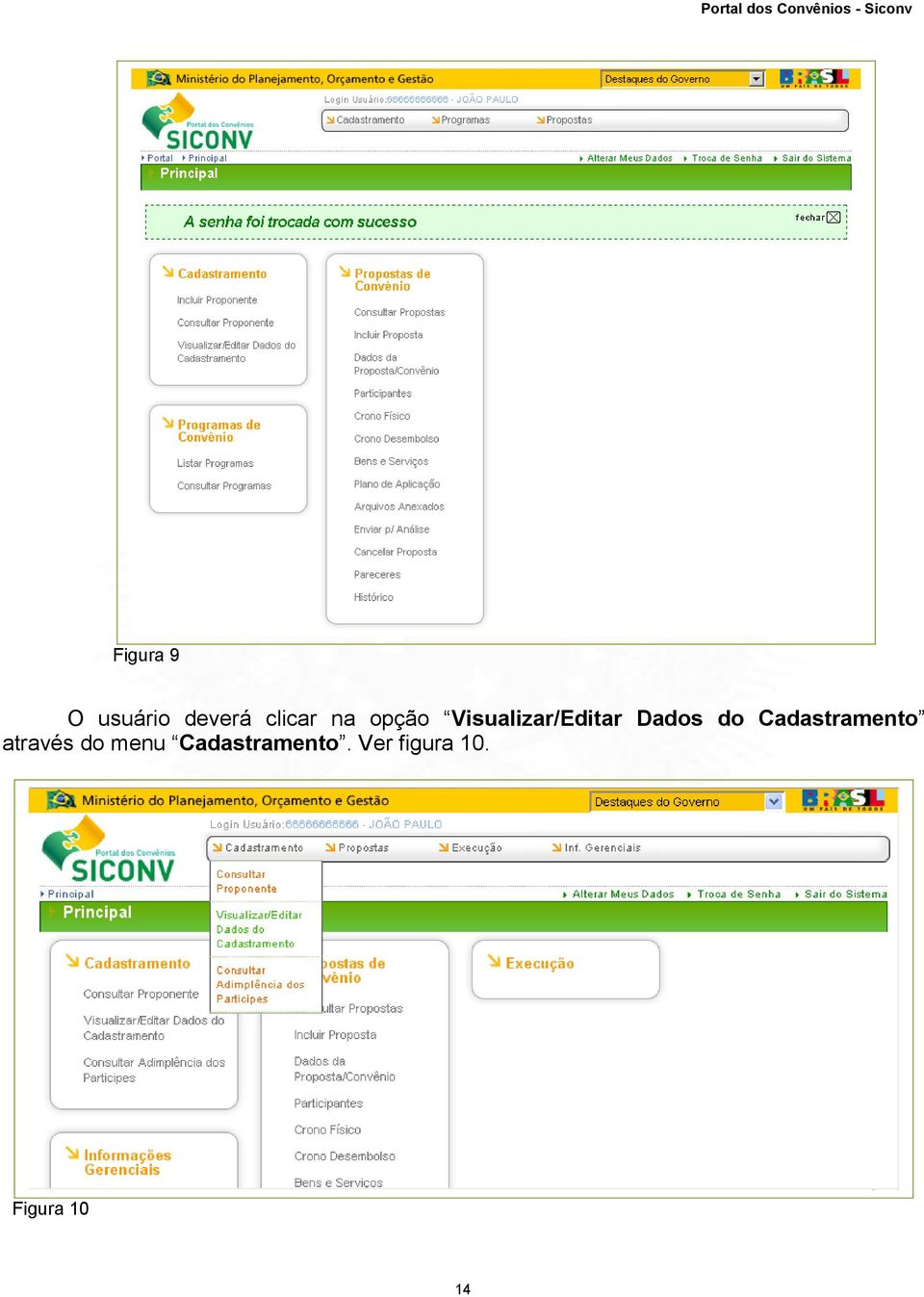 Cadastramento através do menu