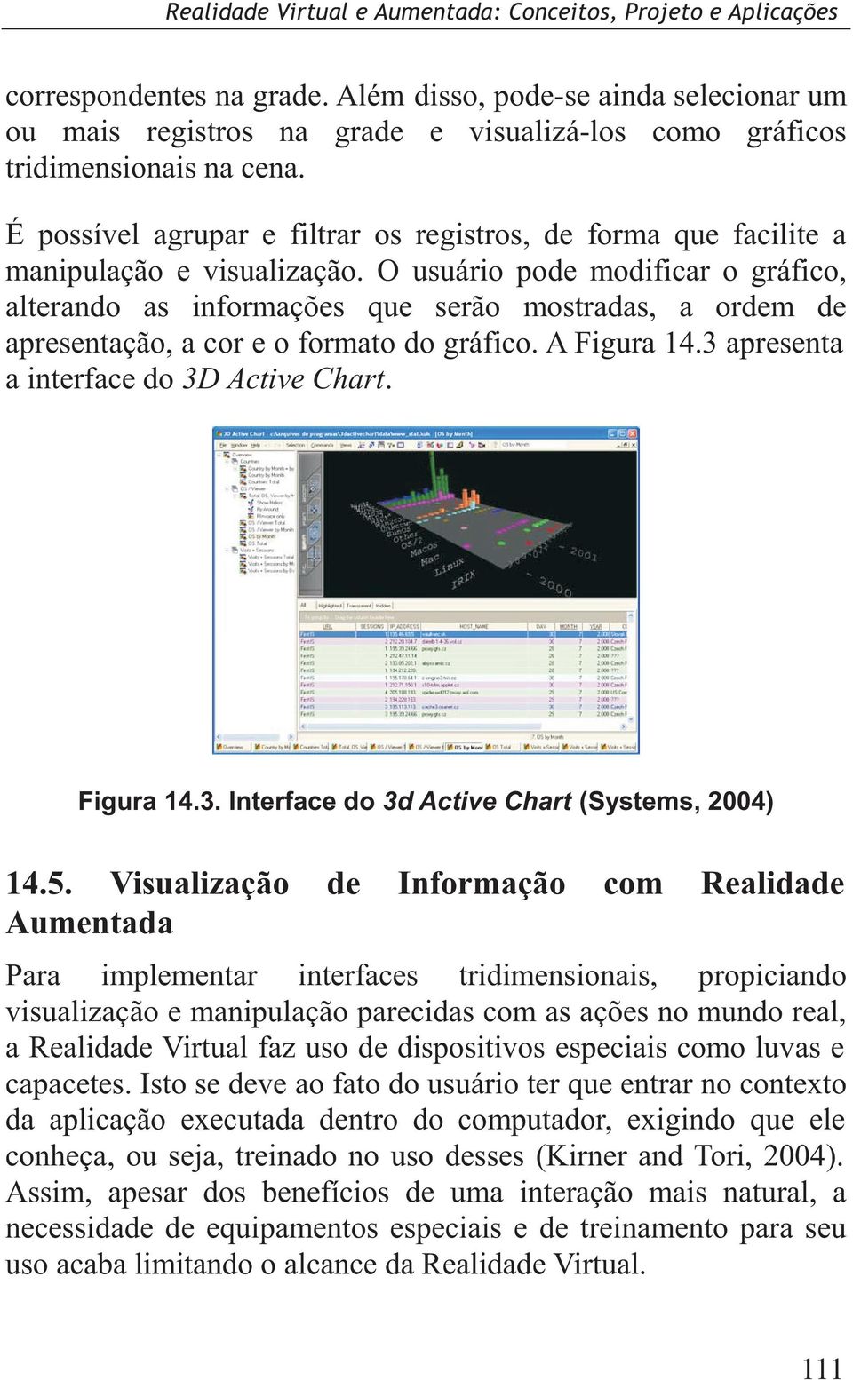 O usuário pode modificar o gráfico, alterando as informações que serão mostradas, a ordem de apresentação, a cor e o formato do gráfico. A Figura 14.3 apresenta a interface do 3D Active Chart.