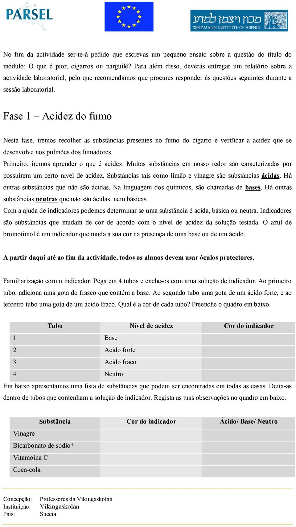 Fase 1 Acidez do fumo Nesta fase, iremos recolher as substâncias presentes no fumo do cigarro e verificar a acidez que se desenvolve nos pulmões dos fumadores.