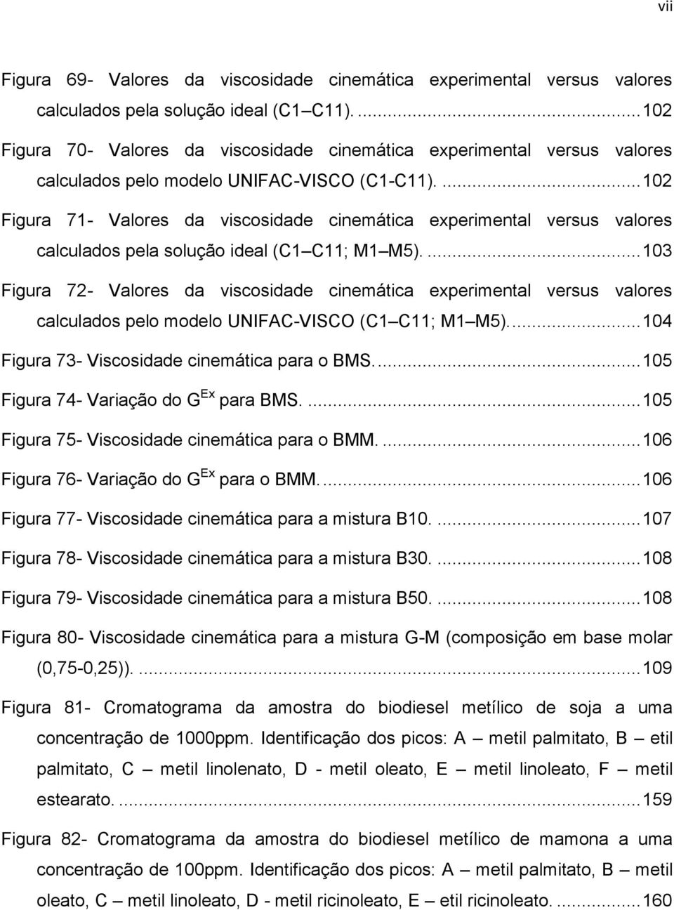 ... 102 Figura 71- Valores da viscosidade cinemática experimental versus valores calculados pela solução ideal (C1 C11; M1 M5).