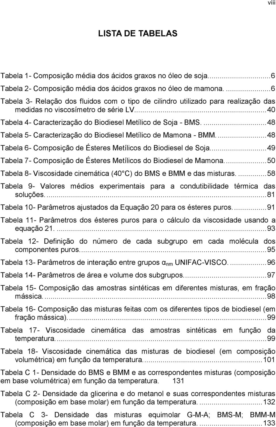 ... 48 Tabela 5- Caracterização do Biodiesel Metílico de Mamona - BMM.... 48 Tabela 6- Composição de Ésteres Metílicos do Biodiesel de Soja.