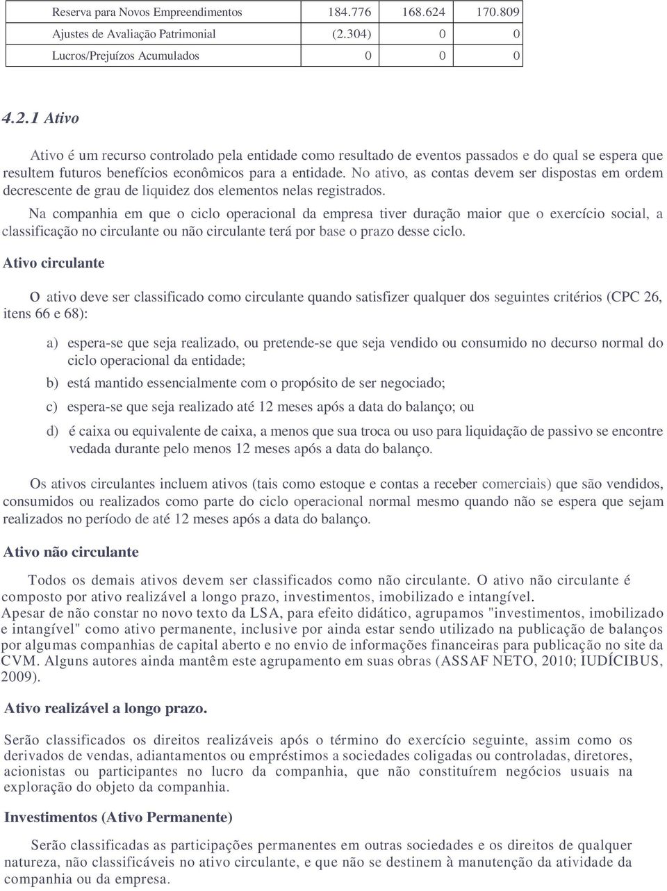 304) O O Lucros/Prejuízos Acumulados O O O 4.2.