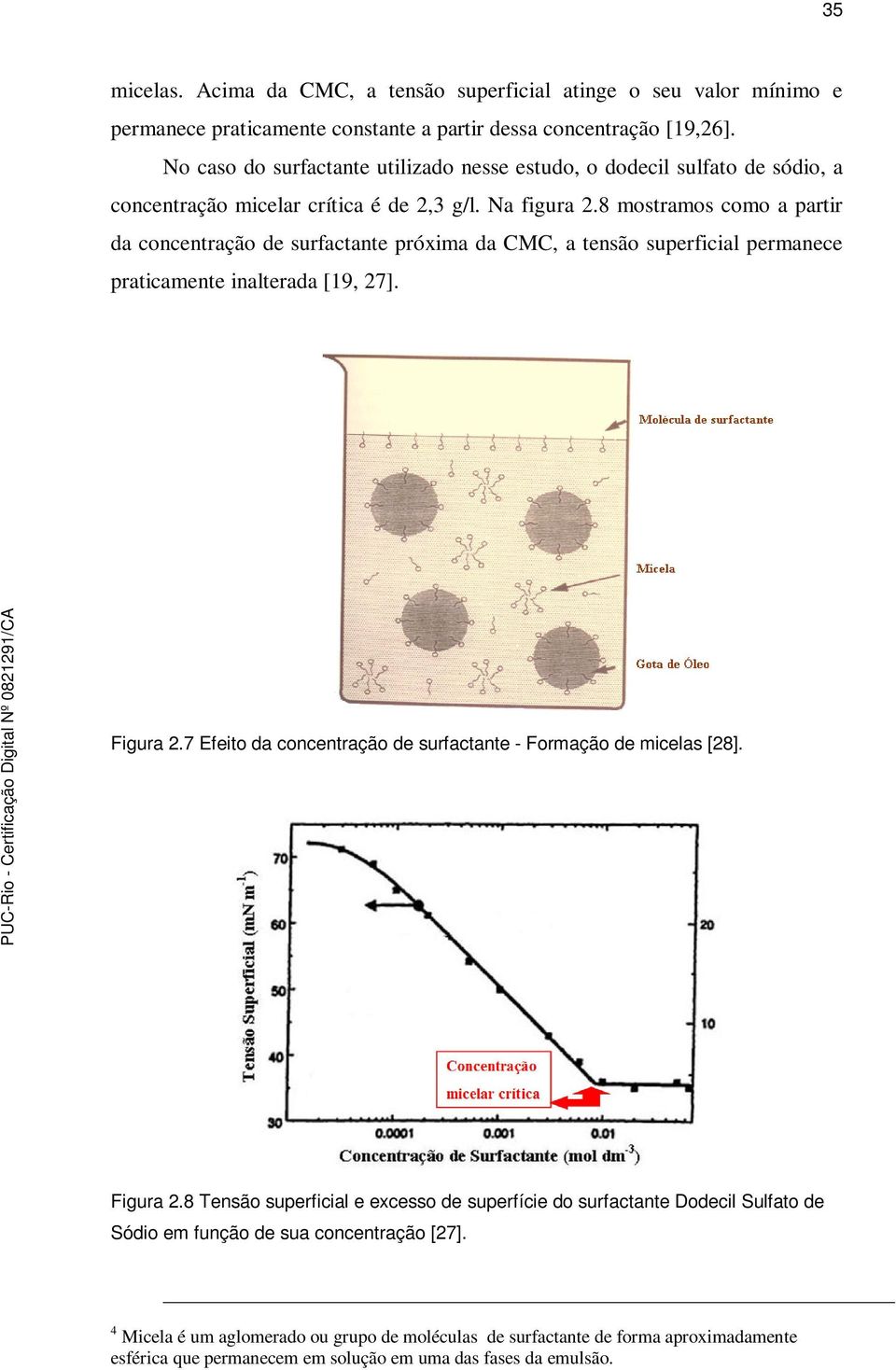 8 mostramos como a partir da concentração de surfactante próxima da CMC, a tensão superficial permanece praticamente inalterada [9, 27]. Figura 2.