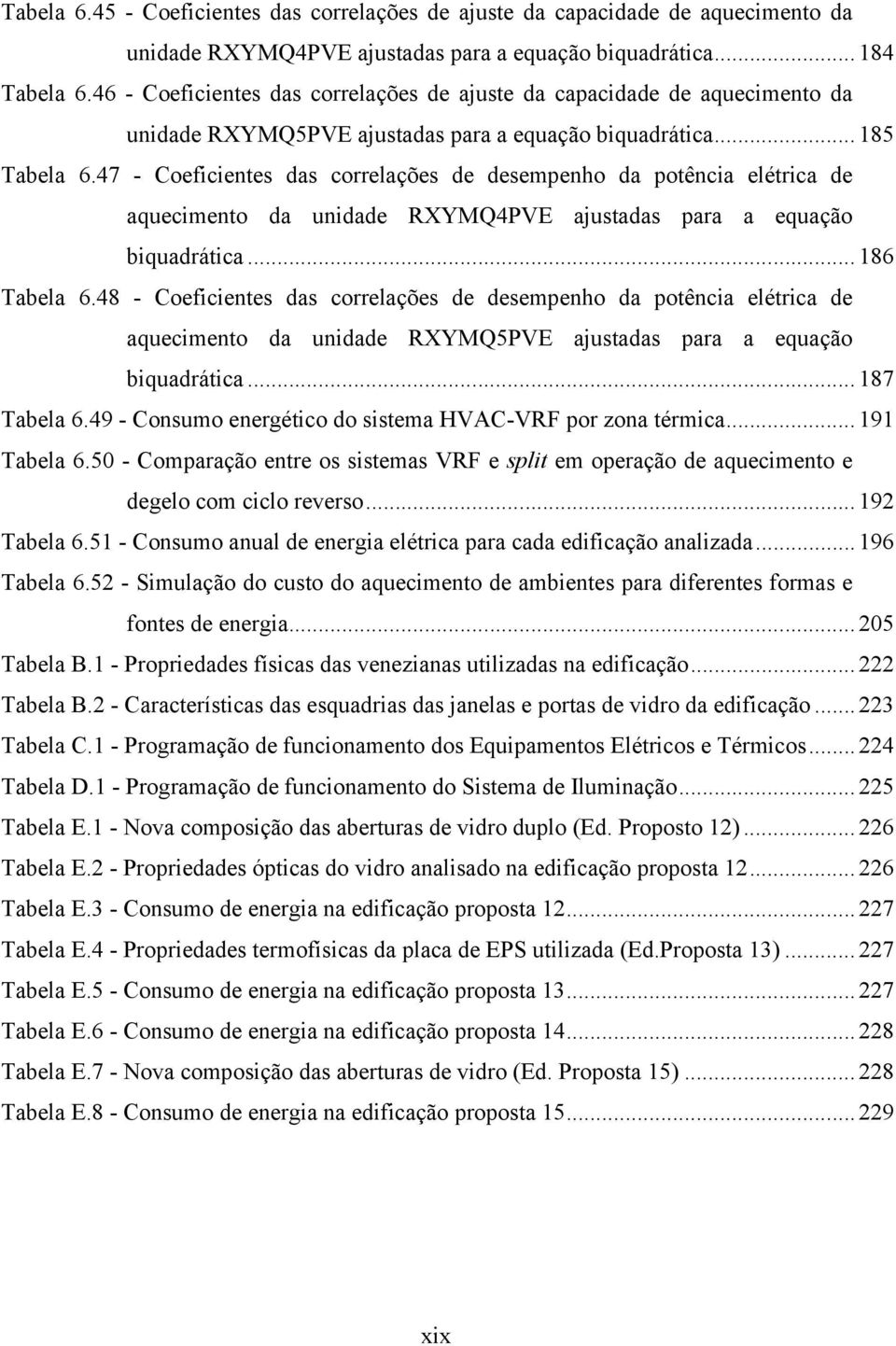 47 - Coeficientes das correlações de desempenho da potência elétrica de aquecimento da unidade RXYMQ4PVE ajustadas para a equação biquadrática... 186 Tabela 6.