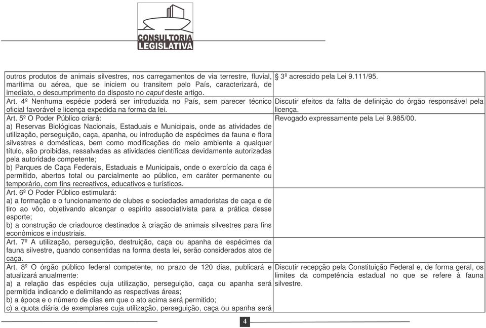 4º Nenhuma espécie poderá ser introduzida no País, sem parecer técnico oficial favorável e licença expedida na forma da lei. Art.