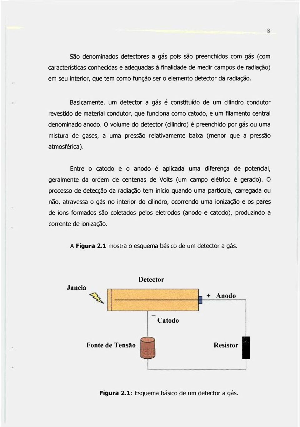 O volume do detector (cilindro) é preenchido por gás ou uma mistura de gases, a uma pressão relativamente baixa (menor que a pressão atmosférica).