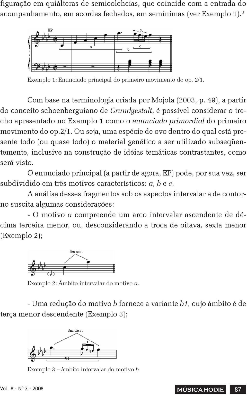 49), a partir do conceito schoenberguiano de Grundgestalt, é possível considerar o trecho apresentado no Exemplo 1 como o enunciado primordial do primeiro movimento do op.2/1.